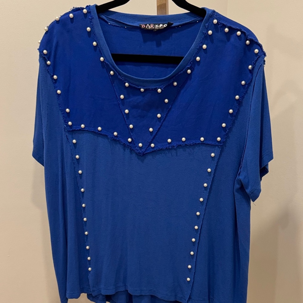 Bar X POL Royal Blue Pearl Accent Blouse.